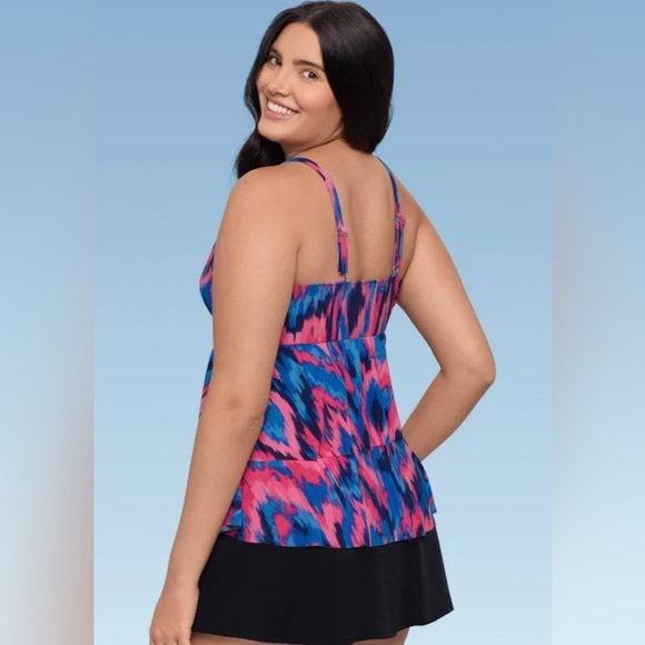 TrimShaper Pink and Blue Two Tier Ruffle Tankini Top Swim Women’s Size 18 NWT - Picture 2 of 13